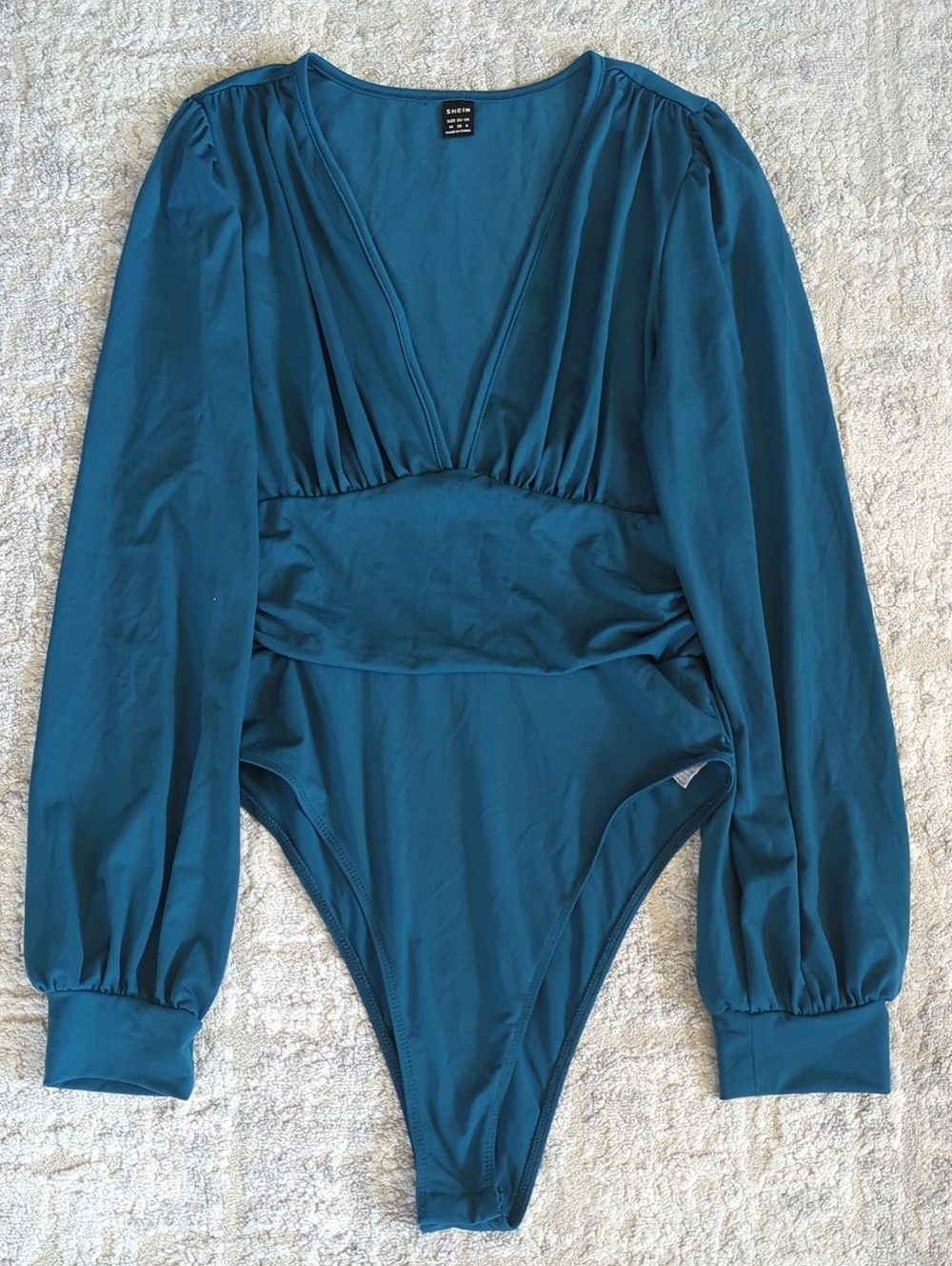 SHEIN Teal Long Sleeve V-Neck Bodysuit Size Medium